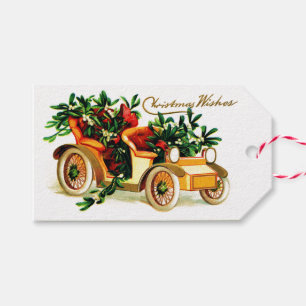 Beautiful Vintage Car Christmas Greetings Gift Tags