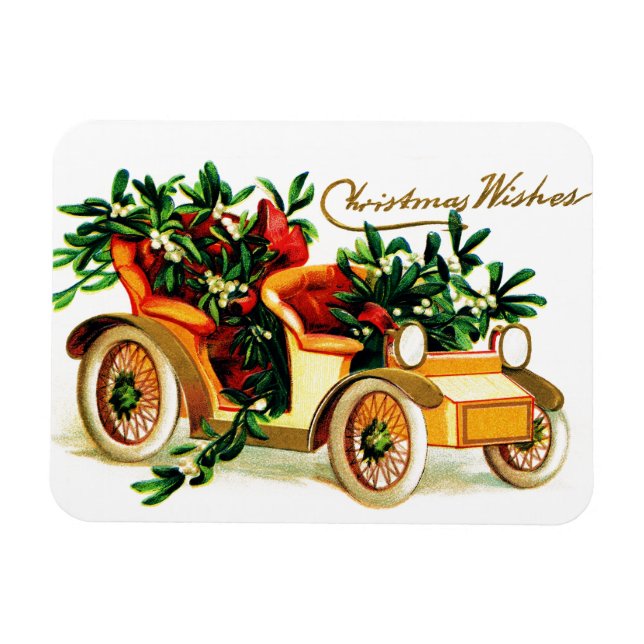 Beautiful Vintage Car Christmas Greetings Magnet (Horizontal)