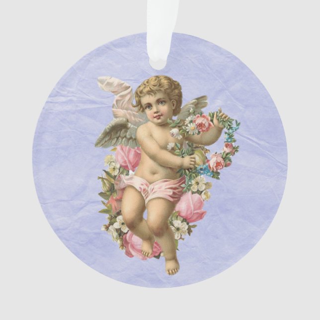 Beautiful Vintage Cherub / Angel with Flowers Ornament (Front)