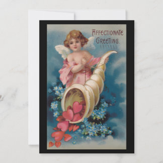 Beautiful Vintage Cherub Pouring Hearts Cornocopia Holiday Card