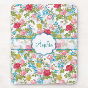 Beautiful vintage chic trendy roses floral pattern mouse mat