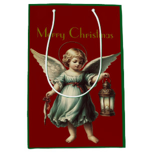  Beautiful Vintage Christmas Angel and Lantern Medium Gift Bag