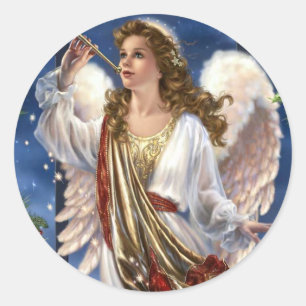 Beautiful Vintage Christmas Angel Classic Round Sticker