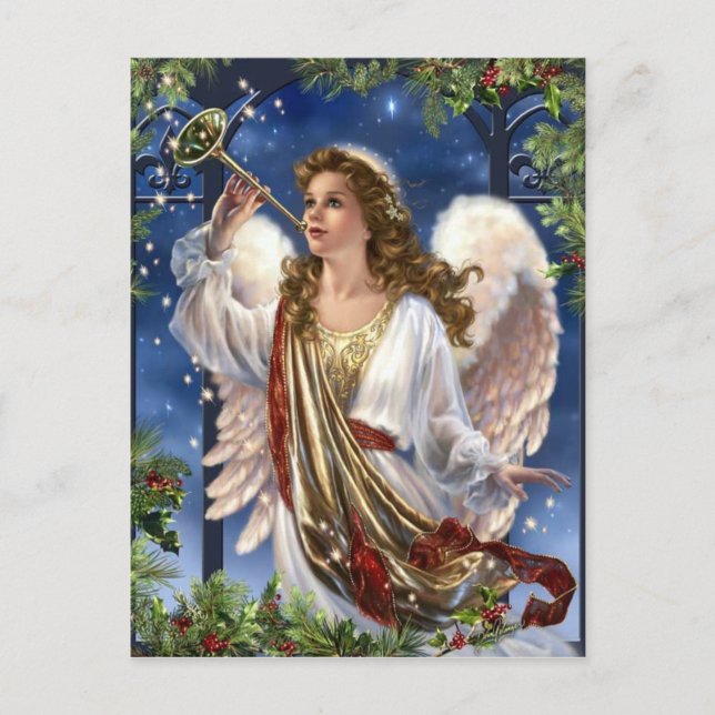 Beautiful Vintage Christmas Angel Holiday Postcard (Front)