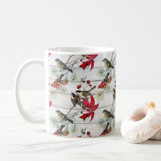 Beautiful vintage Christmas bird pattern Coffee Mug (With Donut)
