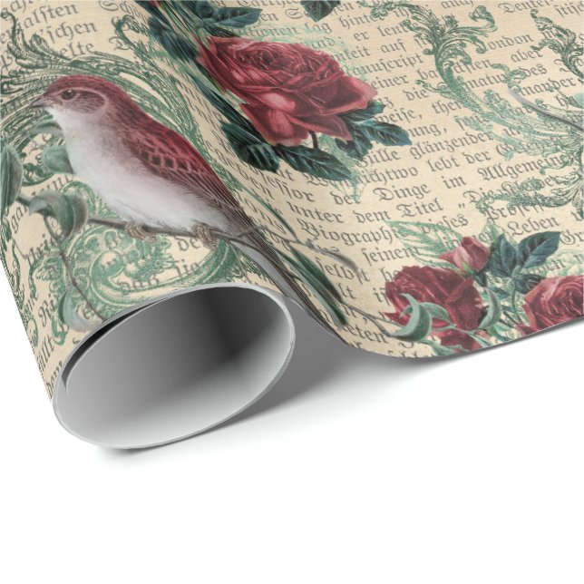 Beautiful vintage Christmas bird pattern Wrapping Paper (Roll Corner)