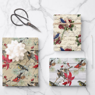 Beautiful vintage Christmas bird pattern Wrapping Paper Sheet