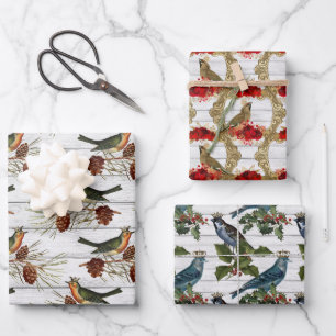 Beautiful vintage Christmas bird pattern  Wrapping Paper Sheet