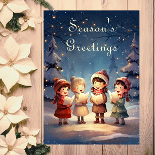 Beautiful Vintage Christmas Carolers Winter Night Holiday Card
