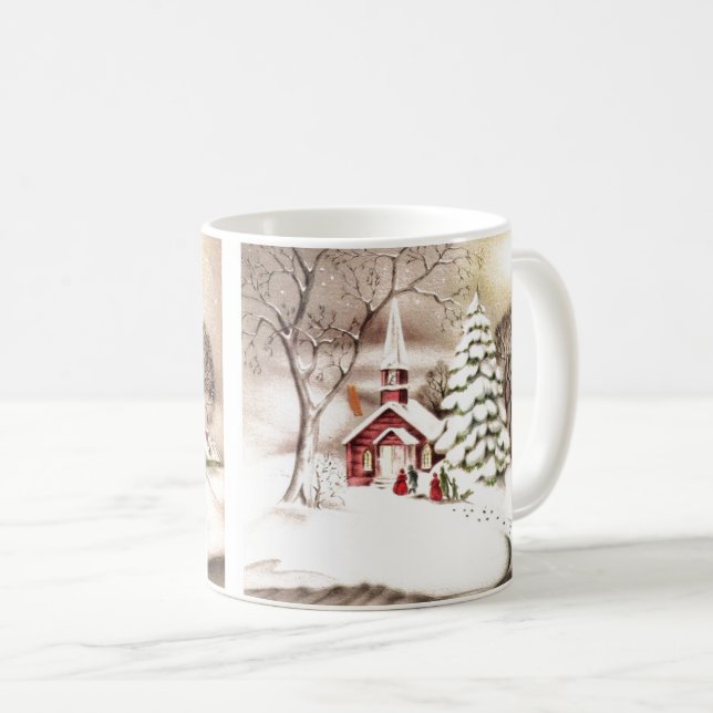 Beautiful Vintage Christmas Church Vintage Scene Coffee Mug (Front Right)
