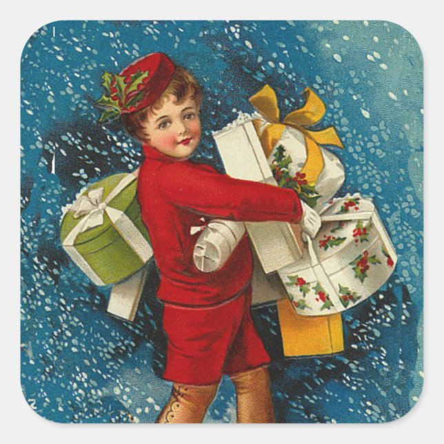 Beautiful Vintage Christmas cute messenger LARGE Square Sticker (Front)