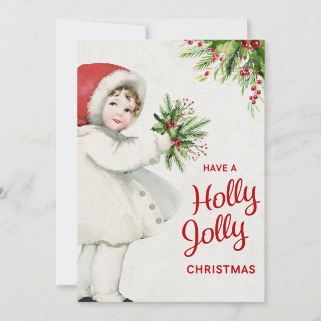 Beautiful Vintage Christmas Girl Holiday Card (Front)