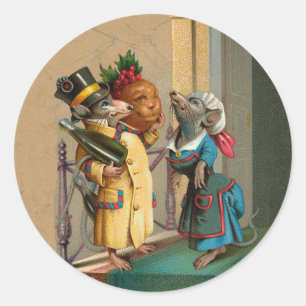 Beautiful Vintage Christmas Mice Mouse large Classic Round Sticker