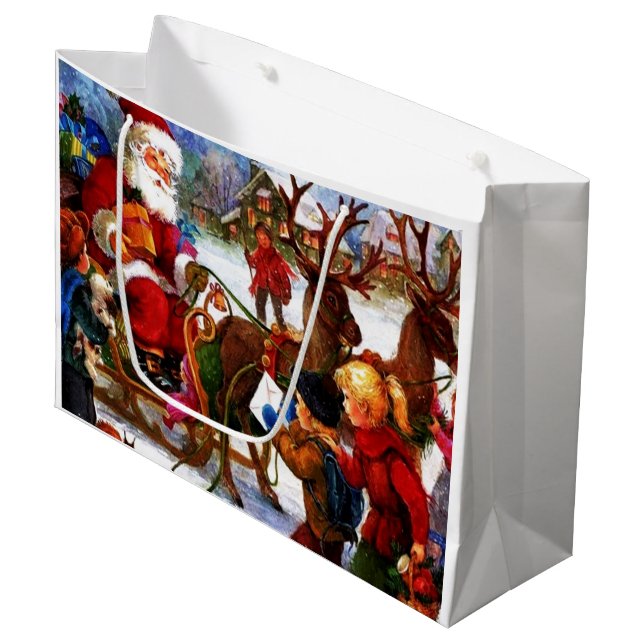Beautiful Vintage Christmas Painting Large Gift Bag (Front Angled)