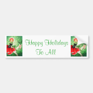 Beautiful Vintage Christmas Reindeer  &  Girl Bumper Sticker