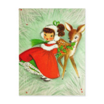 Beautiful Vintage Christmas Reindeer  &  Girl