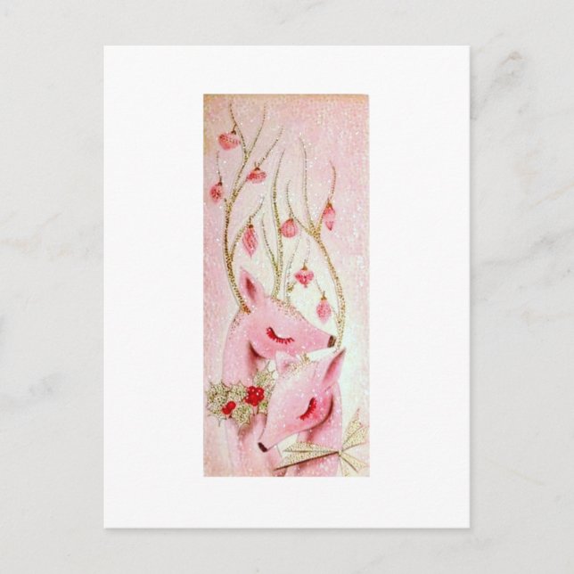 Beautiful Vintage Christmas Reindeer Holiday Postcard (Front)