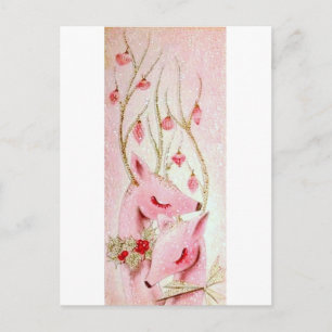 Beautiful Vintage Christmas Reindeer Holiday Postcard