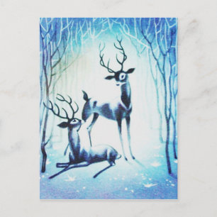 Beautiful Vintage Christmas Reindeer Holiday Postcard