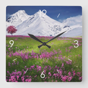 Beautiful vintage colourful scenery of nature square wall clock