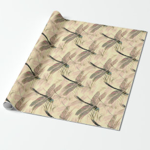 Beautiful Vintage Dragonfly Pattern Gift Wrapping Paper