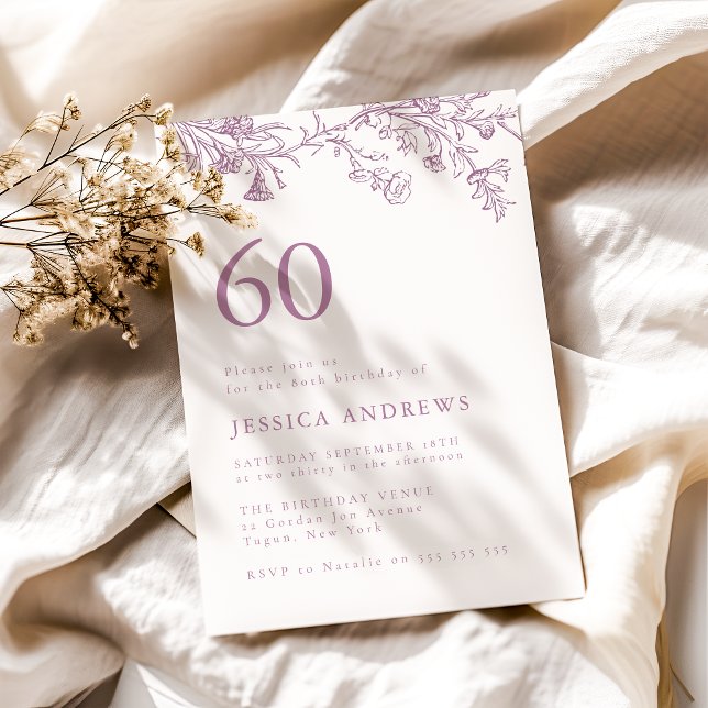 Beautiful Vintage Dusty Rose 60th Birthday  Invitation (Creator Uploaded)