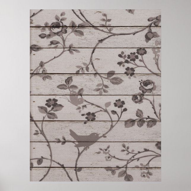 Beautiful vintage elegant floral birds butterflies poster (Front)