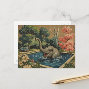 Beautiful Vintage Elephant in the pool Postcard