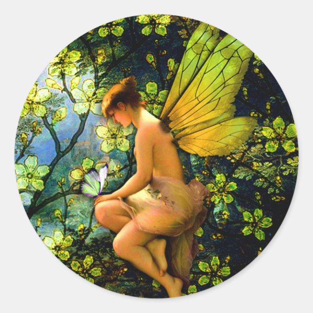 Beautiful Vintage Fairy Classic Round Sticker (Front)