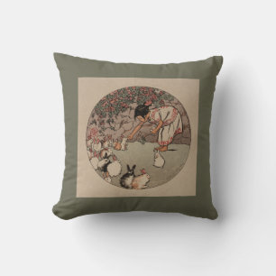 Beautiful Vintage "Feeding the Bunnies"  Cushion