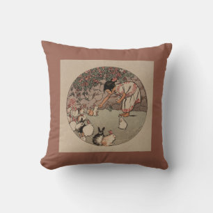 Beautiful Vintage "Feeding the Bunnies"   Cushion