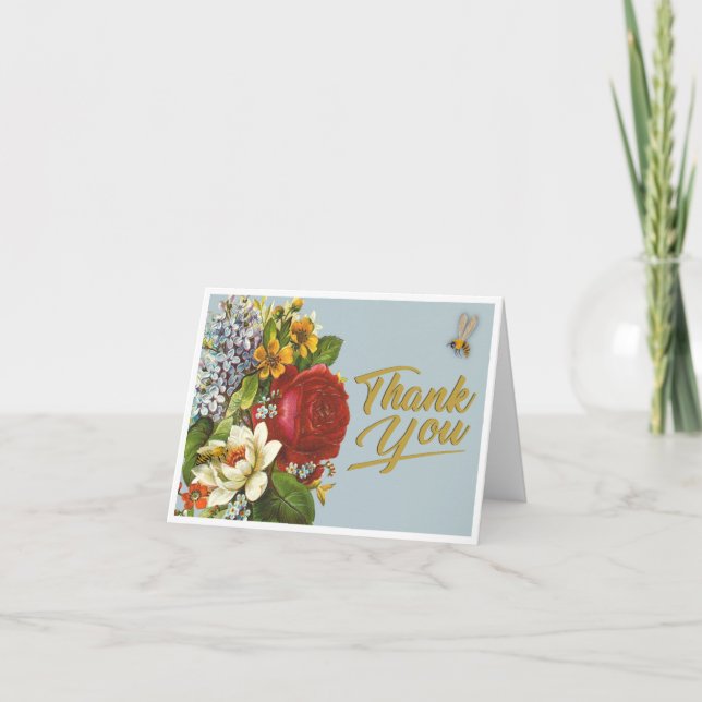Beautiful Vintage Floral Bouquet Thank You Card (Front)
