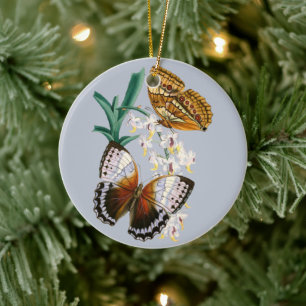 Beautiful Vintage Floral Butterfly Illustration Ceramic Tree Decoration