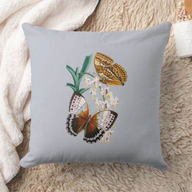 Beautiful Vintage Floral Butterfly Illustration Cushion (Blanket)