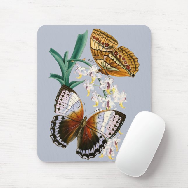 Beautiful Vintage Floral Butterfly Illustration Mouse Mat (With Mouse)