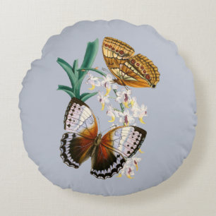Beautiful Vintage Floral Butterfly Illustration Round Cushion