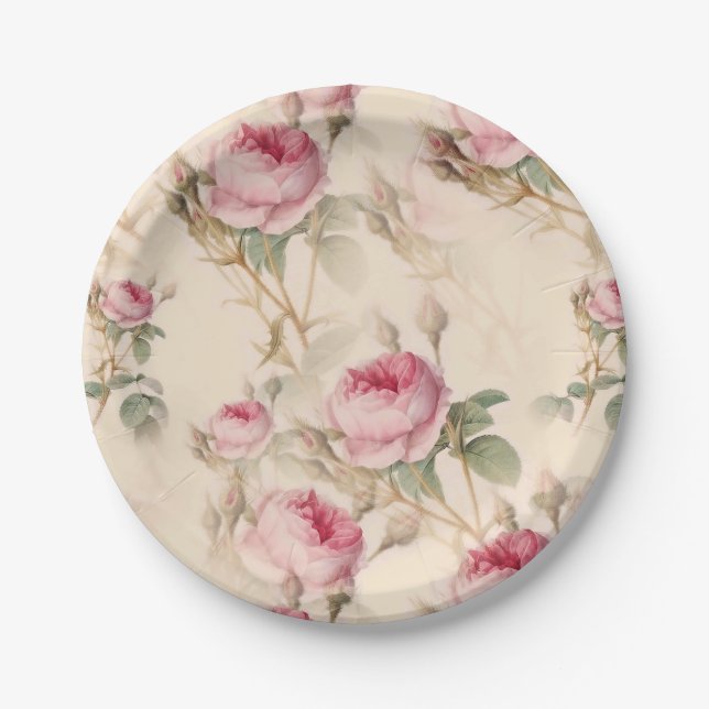 Beautiful Vintage Floral Paper Plate (Front)