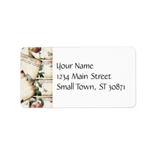 Beautiful Vintage Floral Postcards Collage Design Label