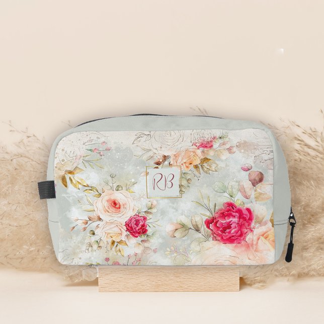 Beautiful Vintage Floral Roses Monogram  Dopp Kit (Creator Uploaded)