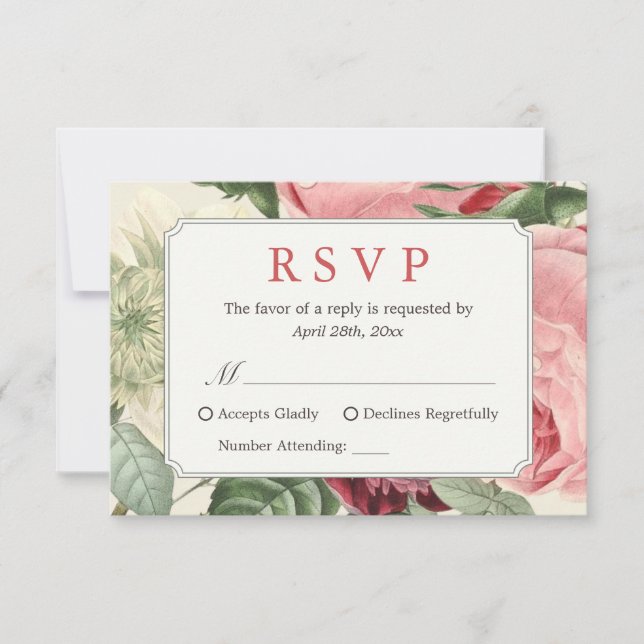 Beautiful Vintage Floral Wedding RSVP Reply (Front)