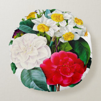 Beautiful vintage flowers round cushion