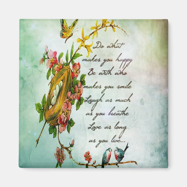 Beautiful vintage flowery tree branch with birds magnet (Front)