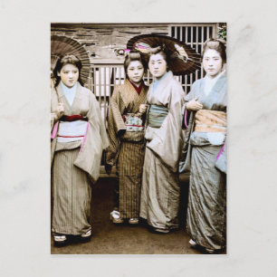 Beautiful Vintage Geisha in Kimonos Old Japan Postcard