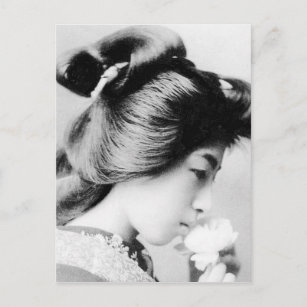 Beautiful Vintage Geisha Smelling a Flower Japan Postcard