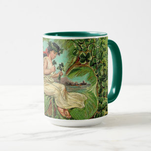 Beautiful Vintage Girl with Shamrocks Happy Mug