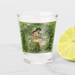 Beautiful Vintage Girl with Shamrocks  Shot Glass