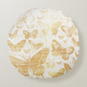 beautiful vintage gold, butterflies pattern, golde round cushion