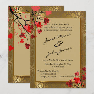 Beautiful Vintage Gold Damask & Art Deco Wedding Invitation