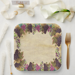 Beautiful Vintage Grape Vines Rustic Paper Plate