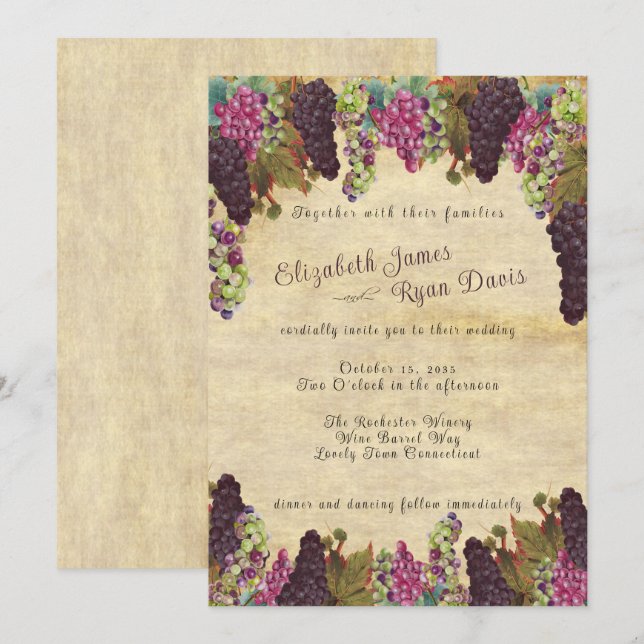 Beautiful Vintage Grape Vines Rustic Wedding Invitation (Front/Back)
